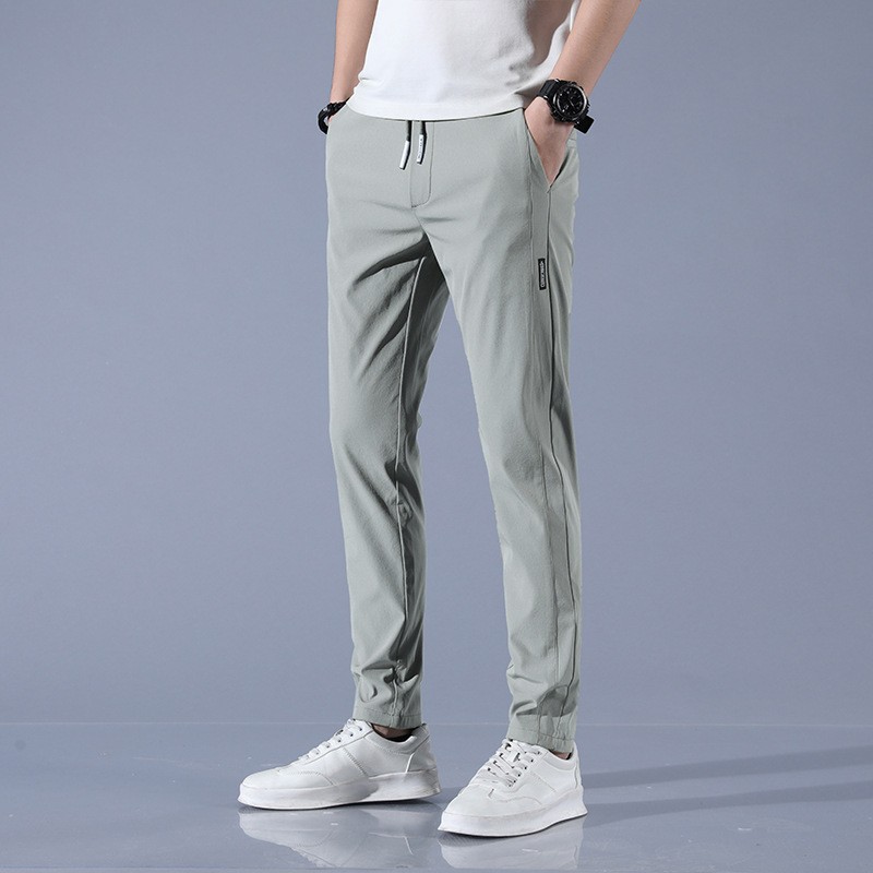 2025 new men's casual ice silk trend straight pants