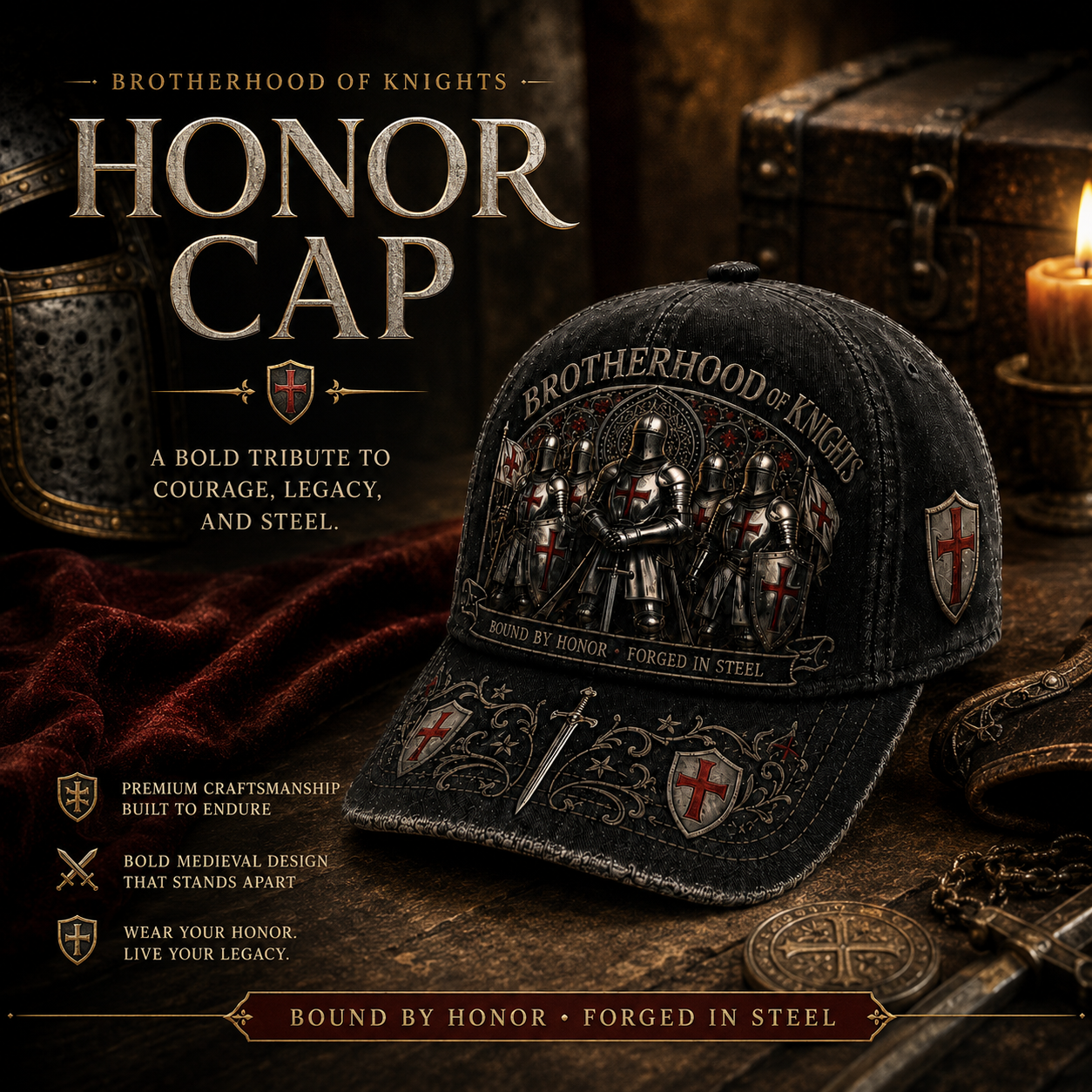 🔥 Last Day 49% OFF | Vintage Brotherhood of Knights Distressed Baseball Cap ⚔️🛡️