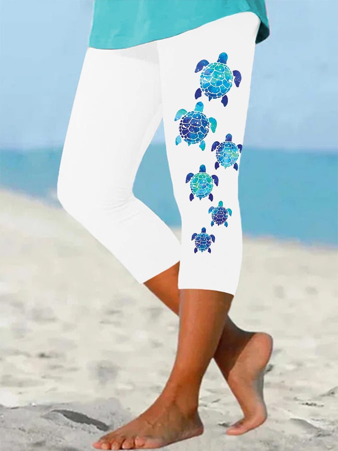 Women's Cute Sea Turtle Print Cropped Leggings