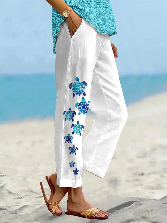 Women's Sea Turtle Print Casual Vacation Pants