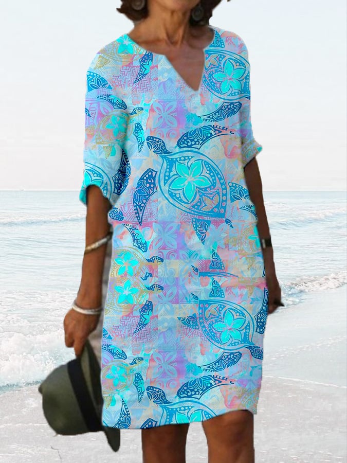  Buy 3 Get 15% Off Ocean Turtle Casual Print Dress