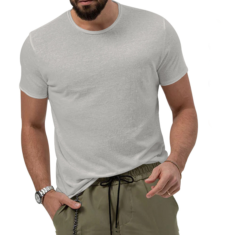 Men's summer solid color quick-dry round collar casual top