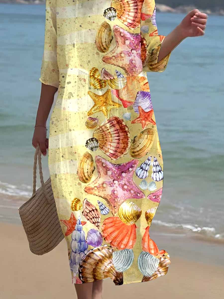 Women's Seaside Underwater World Print Resort Style Dress