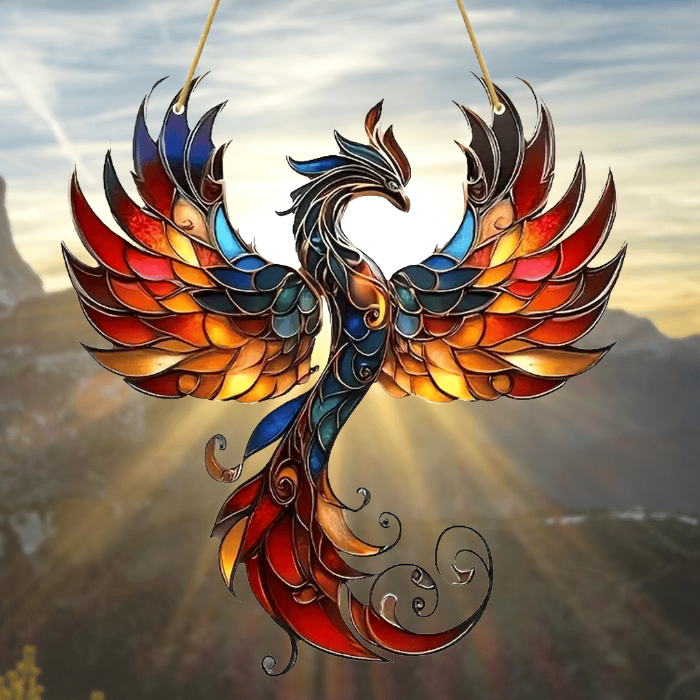 Blazing Phoenix Stained Art Ornament (8 inches)
