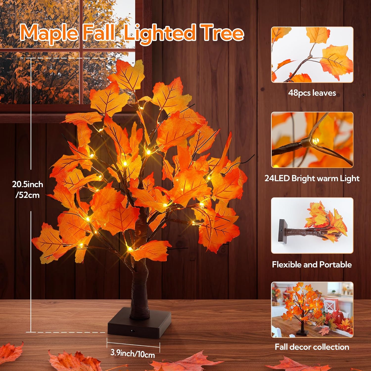 🔥 LAST DAY: 49% OFF! 🍂 Warm Glow Autumn Tabletop Maple Tree for Harvest & Holidays 🎃