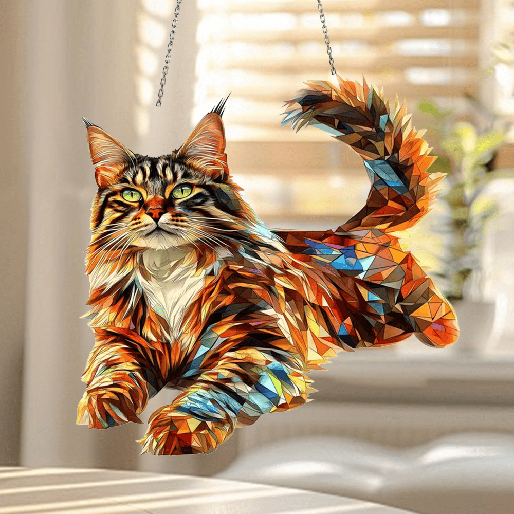 🐱✨ Majestic Maine Coon Stained Art Ornament