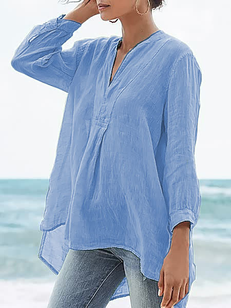 Fashion Linen Solid Color Loose Shirt - S/5XL
