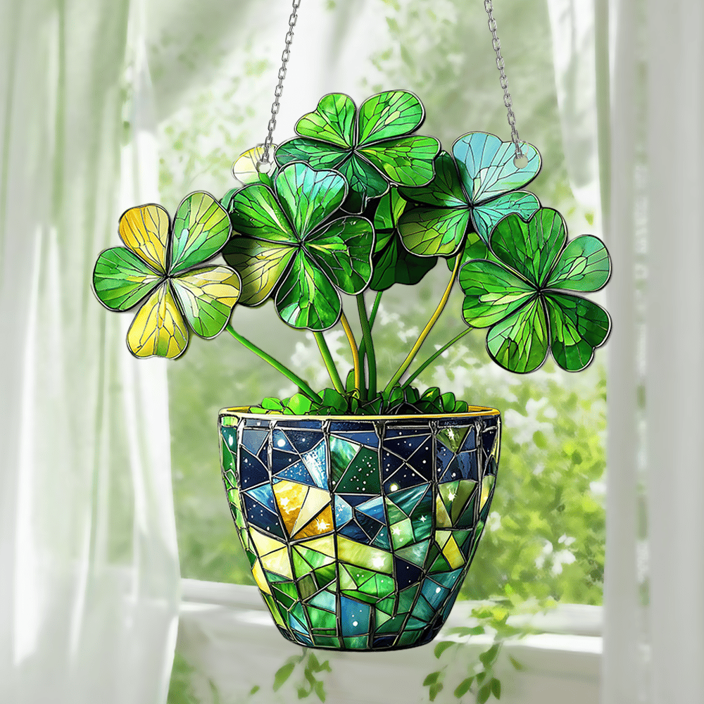 🍀🌞Clover Potted Plant Stained Art Ornament