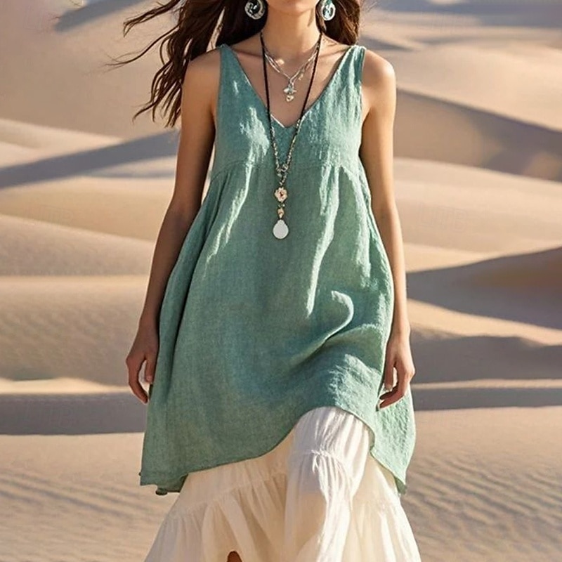 Women's Mini Dress Linen-Inspired Dresses Cotton Linen Dress Fashion Classic Modern Daily Weekend Regular Fit Plain Sleeveless V Neck Light Green Khaki Gray Light Blue Summer 2025 - R$148.18 &ndash;P4