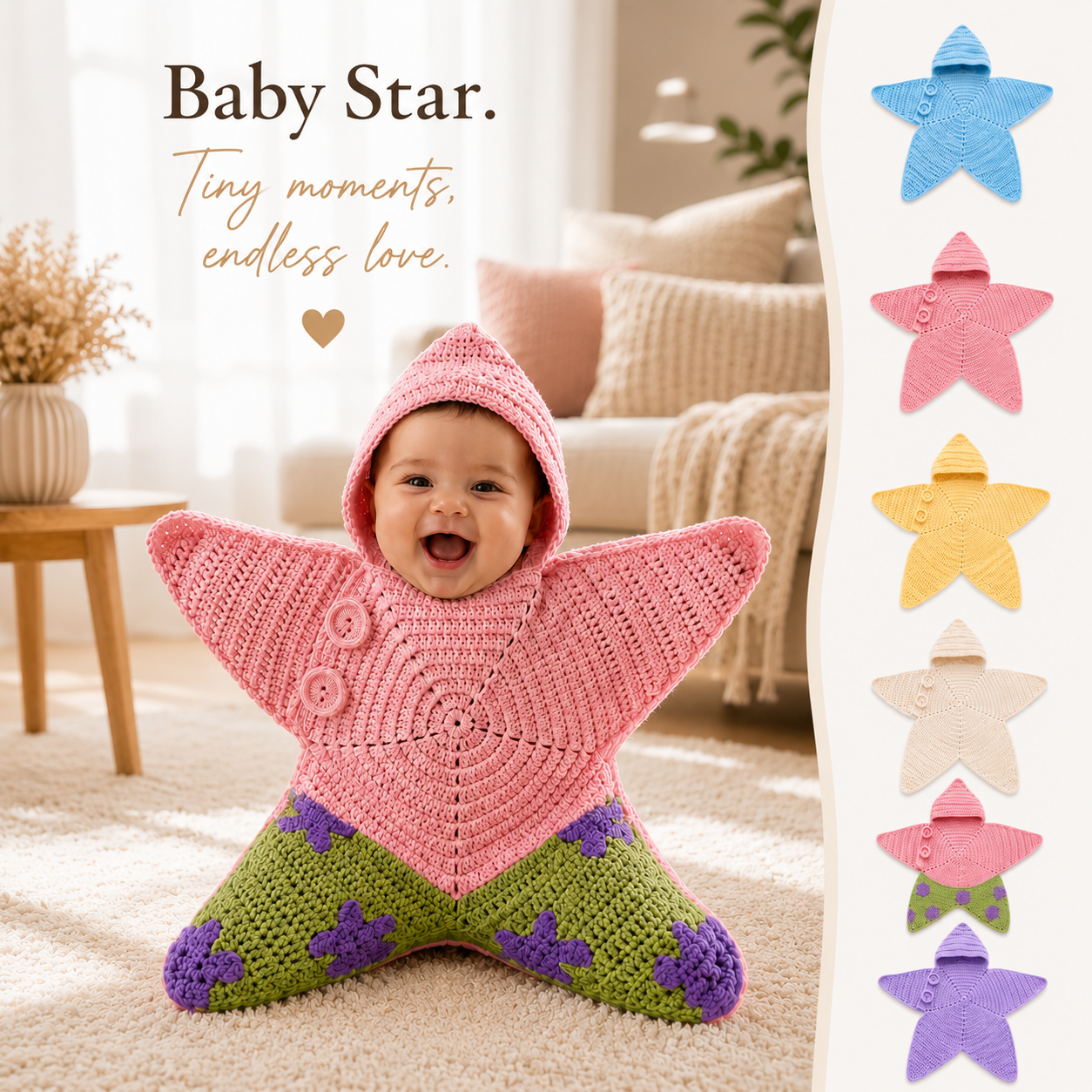 🔥 LAST DAY | 49% OFF! Personalized Star Crochet Baby Sleep Bag with Hood 👶✨