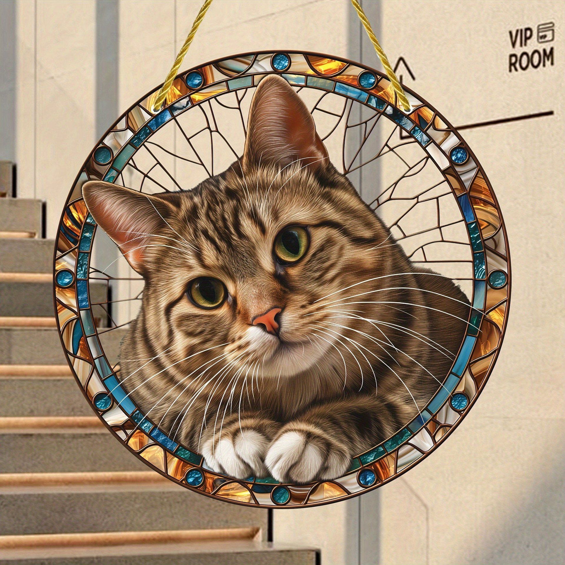 😻✨Adorable Tabby Cat Stained Art Ornament (8 inches)