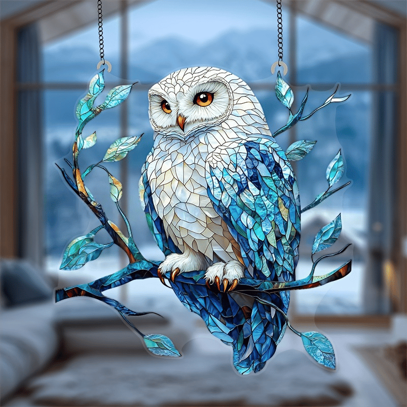 💙Wise Snowy Owl Stained Art Ornament (8 inches)