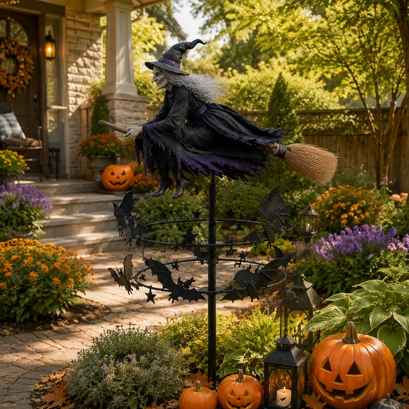 Enchanted Witch Garden Wind Spinner – Where Witches Fly and Bats Dance 🧙‍♀️🌪️