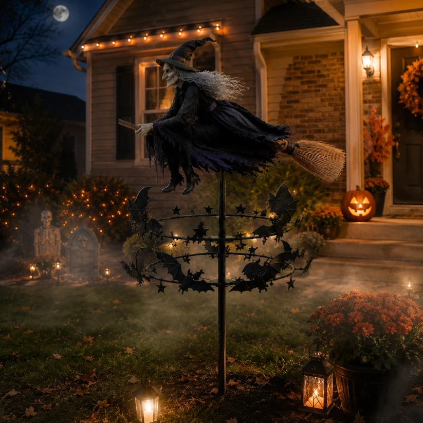 Enchanted Witch Garden Wind Spinner – Where Witches Fly and Bats Dance 🧙‍♀️🌪️