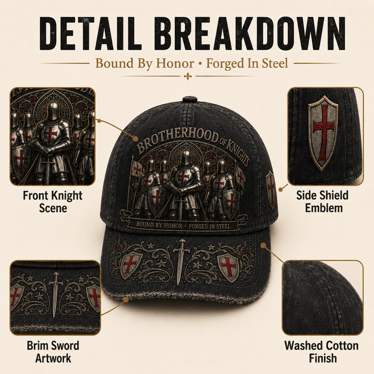 🔥 Last Day 49% OFF | Vintage Brotherhood of Knights Distressed Baseball Cap ⚔️🛡️