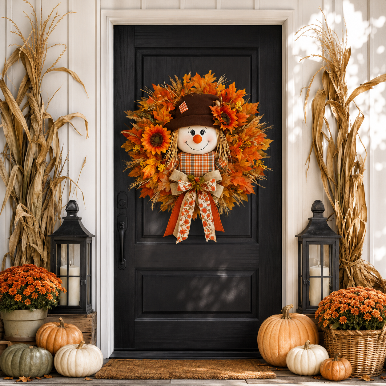 🔥🍁 Fall Favorite – Lighted Scarecrow Front Door Wreath