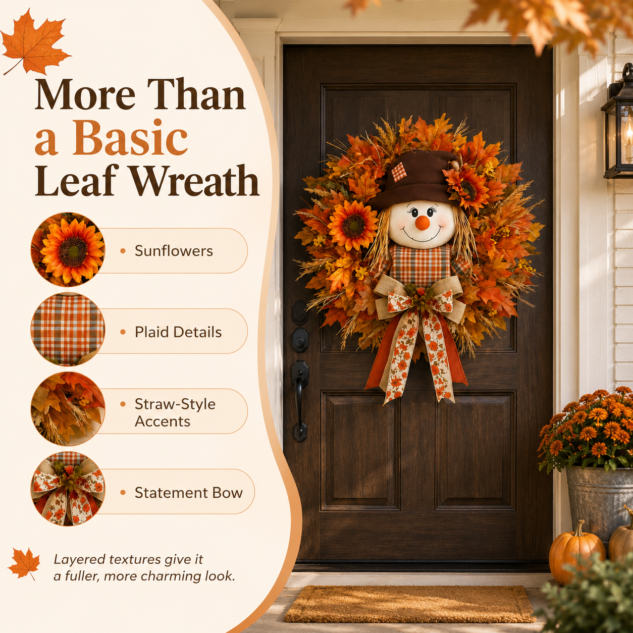 🔥🍁 Fall Favorite – Lighted Scarecrow Front Door Wreath