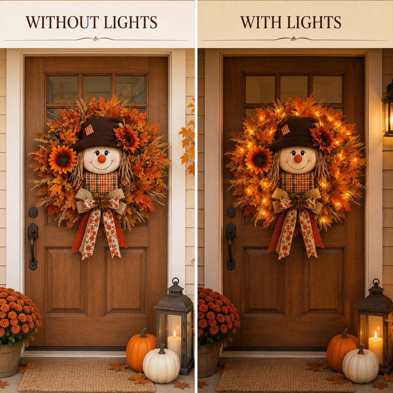 🔥🍁 Fall Favorite – Lighted Scarecrow Front Door Wreath