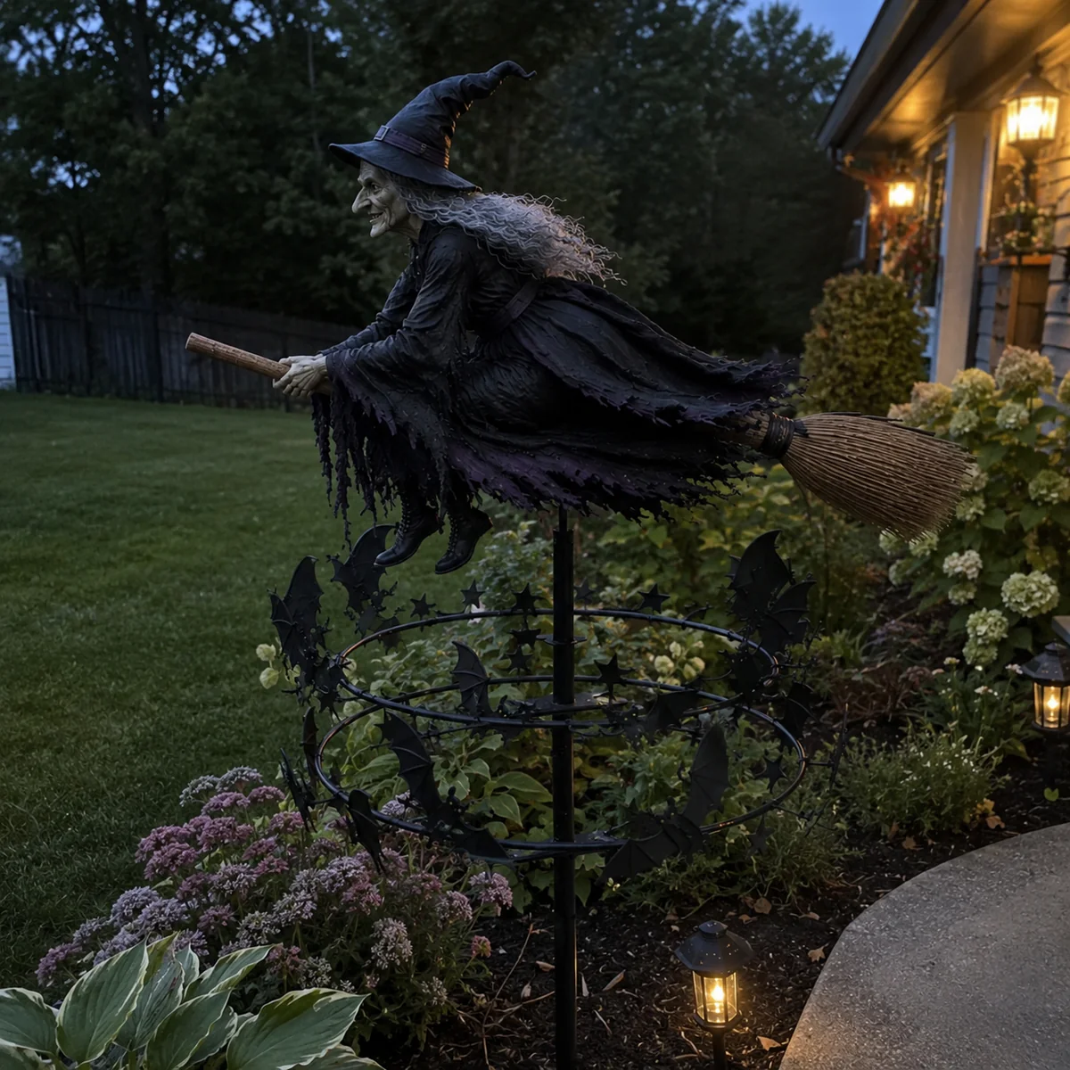 ✨ 3D Reflective Witch Wind Spinner | All-Season Outdoor Garden Art