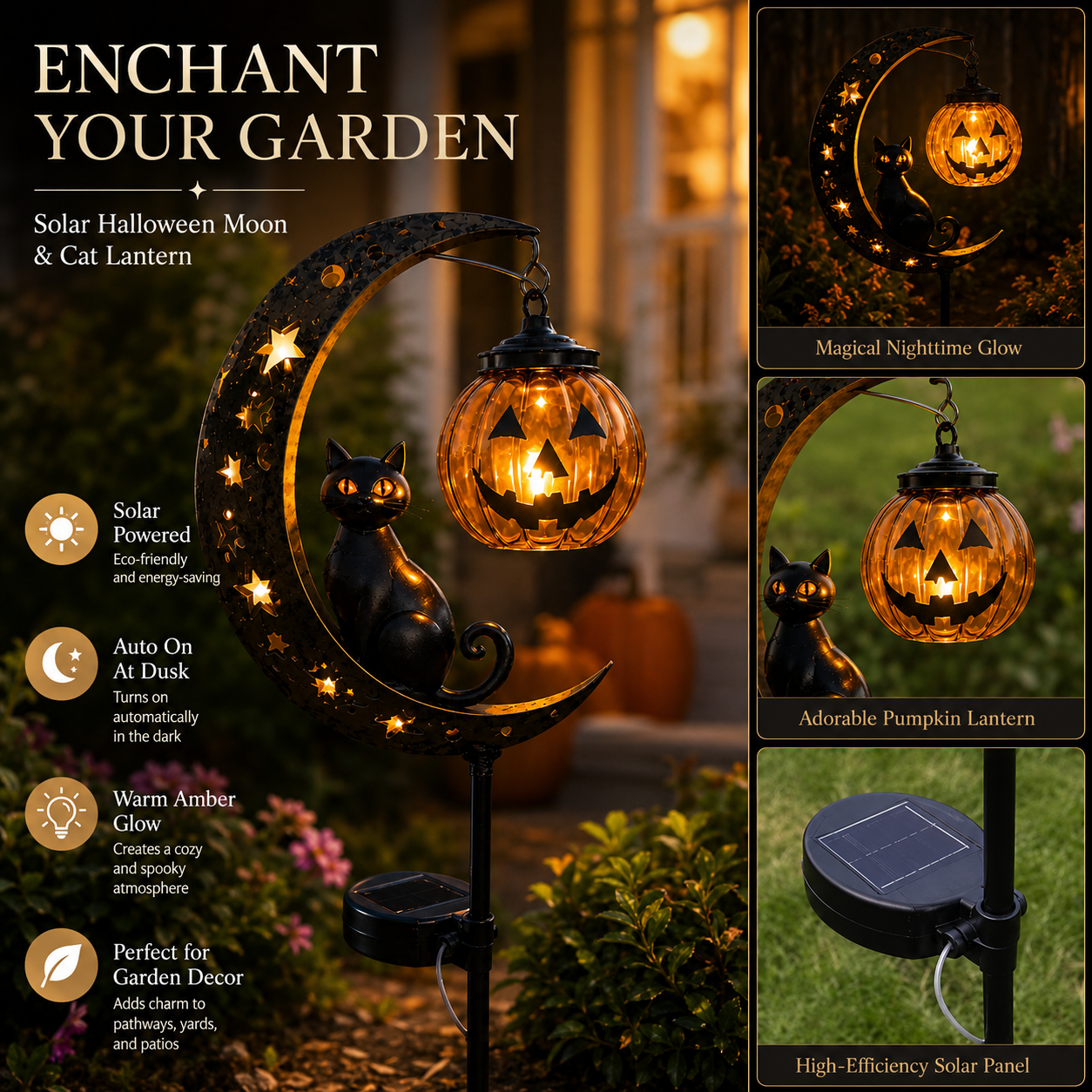 🎃 Pumpkin Moon Solar Garden Stake Light | Halloween Yard Decor