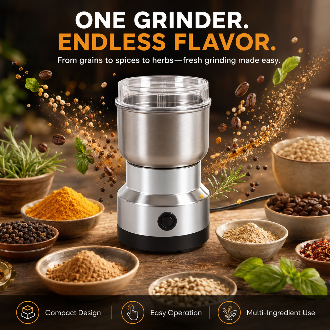🌿 High-Speed Stainless Steel Grinder – Fresh Spice, Grain & Coffee Grinding ⚡