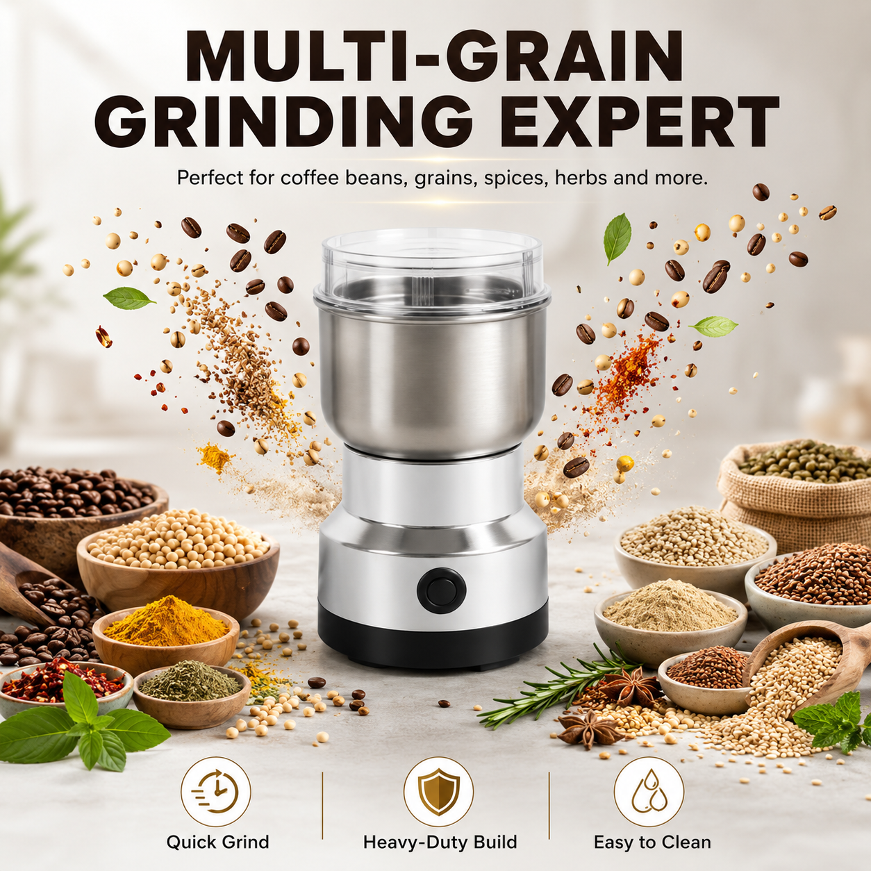🌿 High-Speed Stainless Steel Grinder – Fresh Spice, Grain & Coffee Grinding ⚡