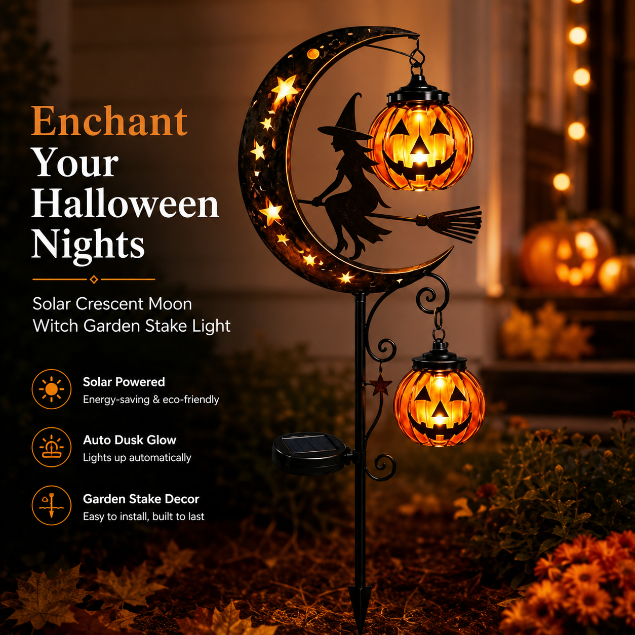 🎃 Pumpkin Moon Solar Garden Stake Light | Halloween Yard Decor