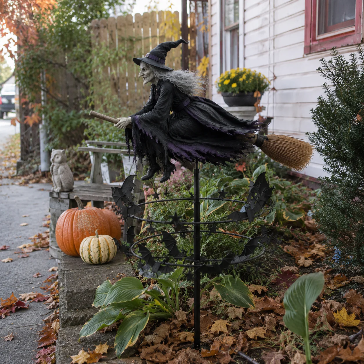✨ 3D Reflective Witch Wind Spinner | All-Season Outdoor Garden Art