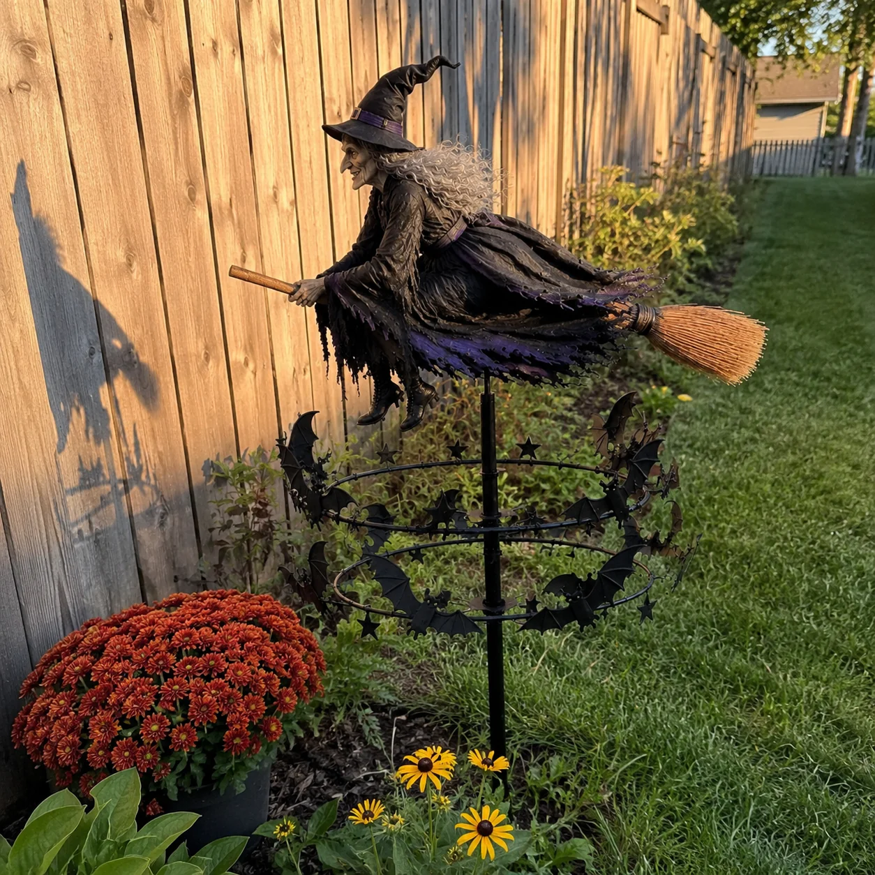 ✨ 3D Reflective Witch Wind Spinner | All-Season Outdoor Garden Art