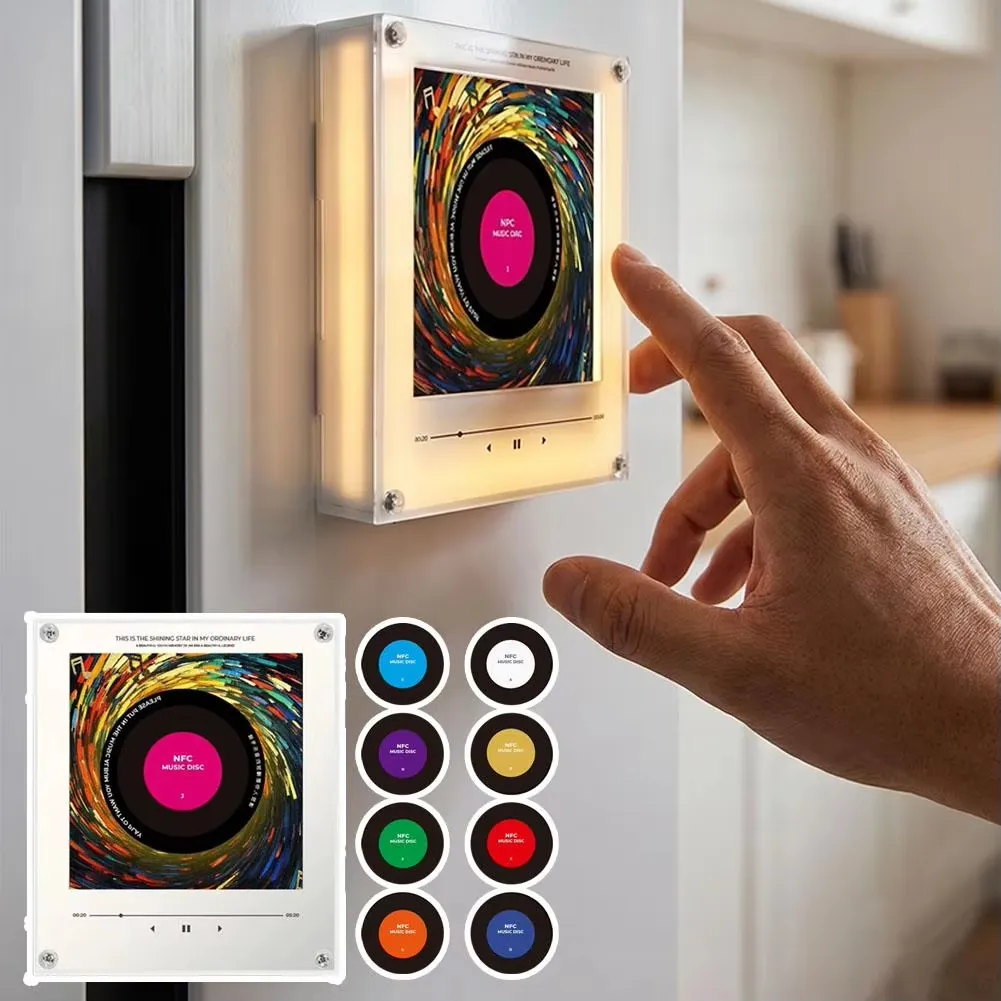 💿 Classic Pop NFC Player | Rotating Vinyl Light Fridge Magnet Decor Set