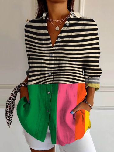 Women’s Abstract Line Cotton Linen Shirt