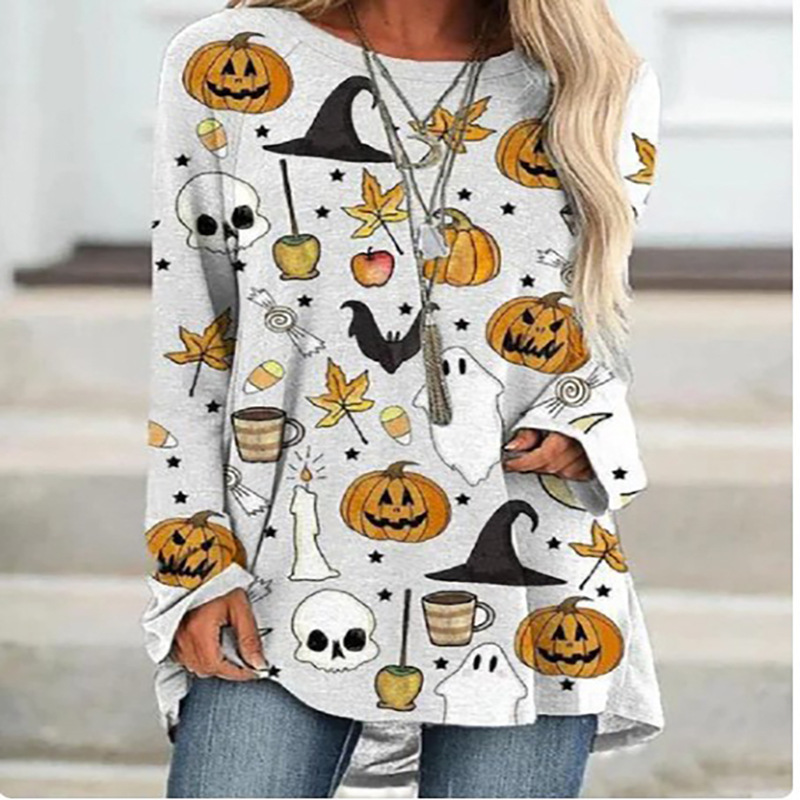 Women's Halloween raglan sleeve pumpkin funny pattern 3D print long sl