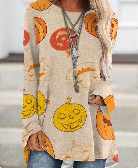 Women's Halloween raglan sleeve pumpkin funny pattern 3D print long sleeve top