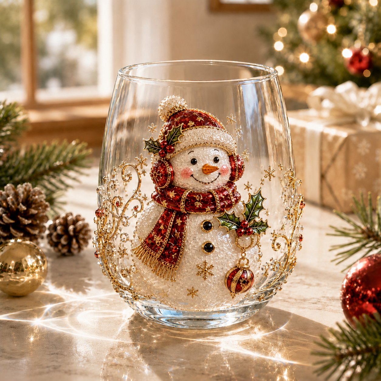 🎄✨ 3D Christmas Glass Art Cup | Luxury Raised Holiday Glassware for Drinks, Decor & Christmas Gifts 🎁