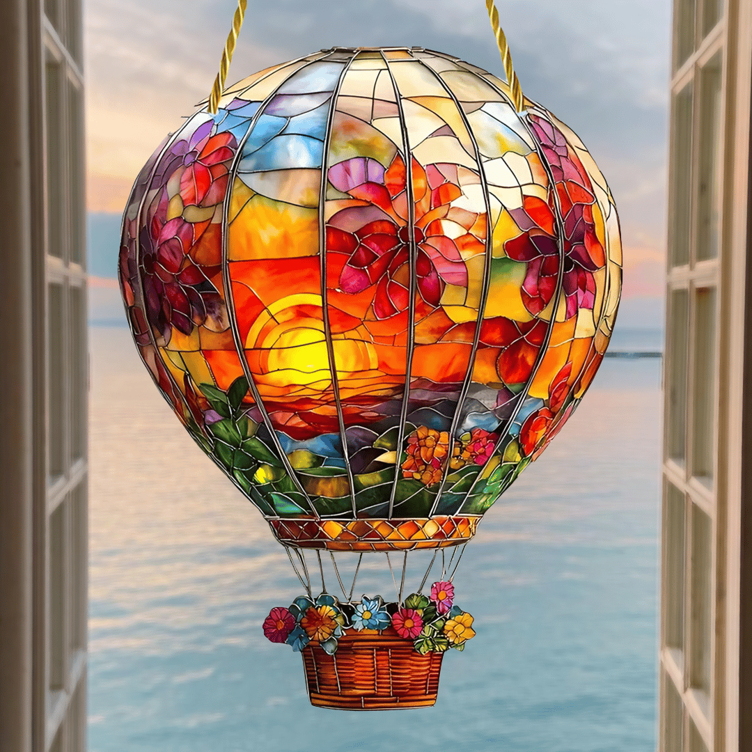 🎈🌅Hot Air Balloon Stained Art Ornament (8 inches)