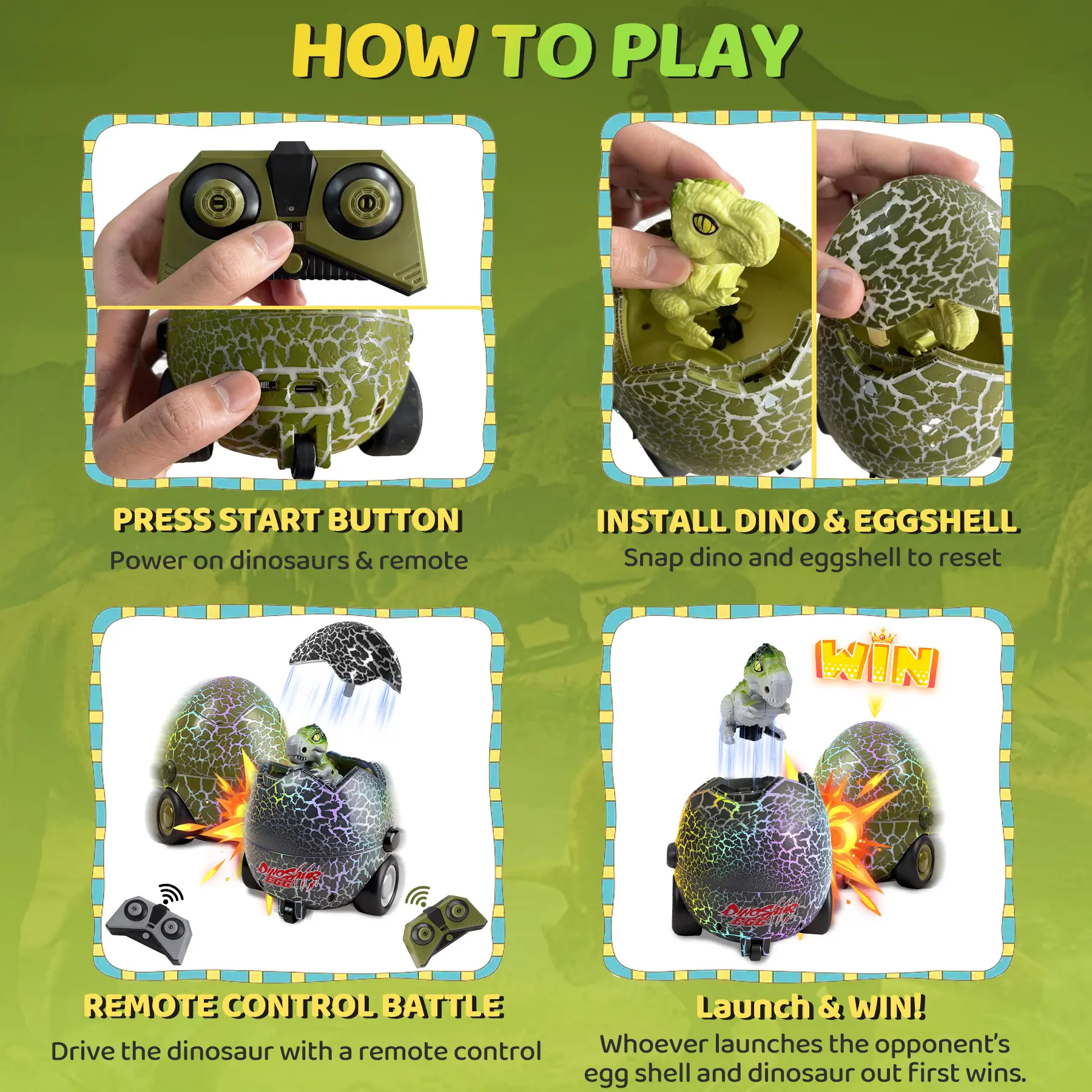 Vvinca 2 Pack Remote Control Dinosaur Egg Battle Toys for Kids, Mystery Box Bumper Cars with Light & Sound, Rechargeable Dino Game, Sensory Toy & Birthday Gift for Kids#mothersdaygift
