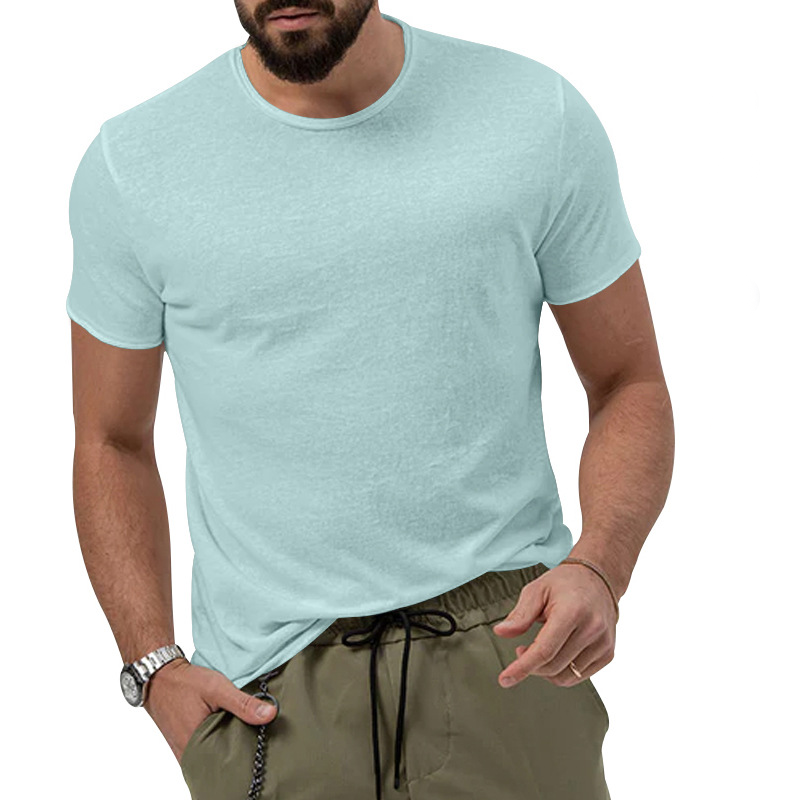 Men's summer solid color quick-dry round collar casual top