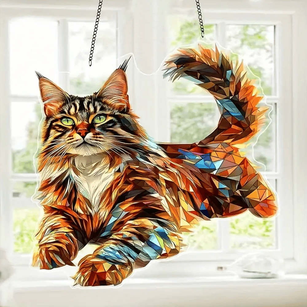 🐱✨ Majestic Maine Coon Stained Art Ornament