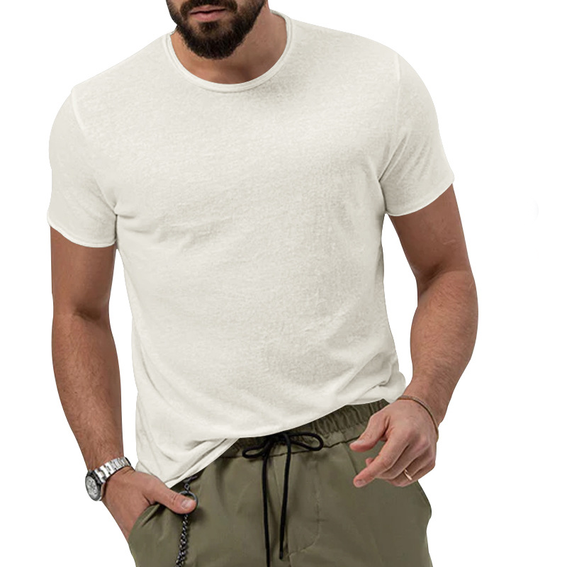 Men's summer solid color quick-dry round collar casual top