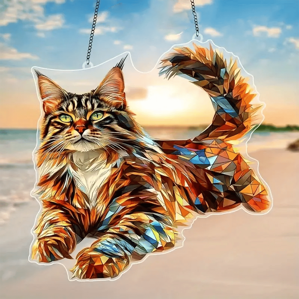 🐱✨ Majestic Maine Coon Stained Art Ornament