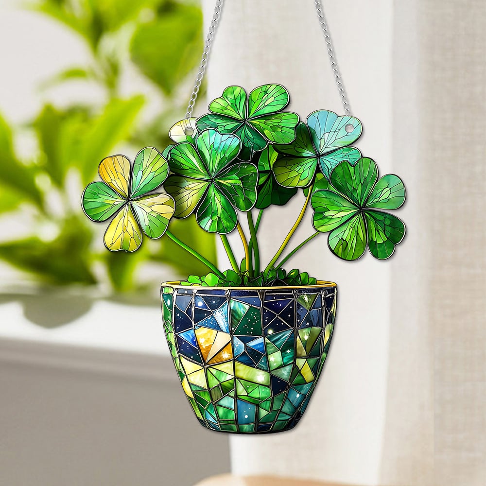 🍀🌞Clover Potted Plant Stained Art Ornament