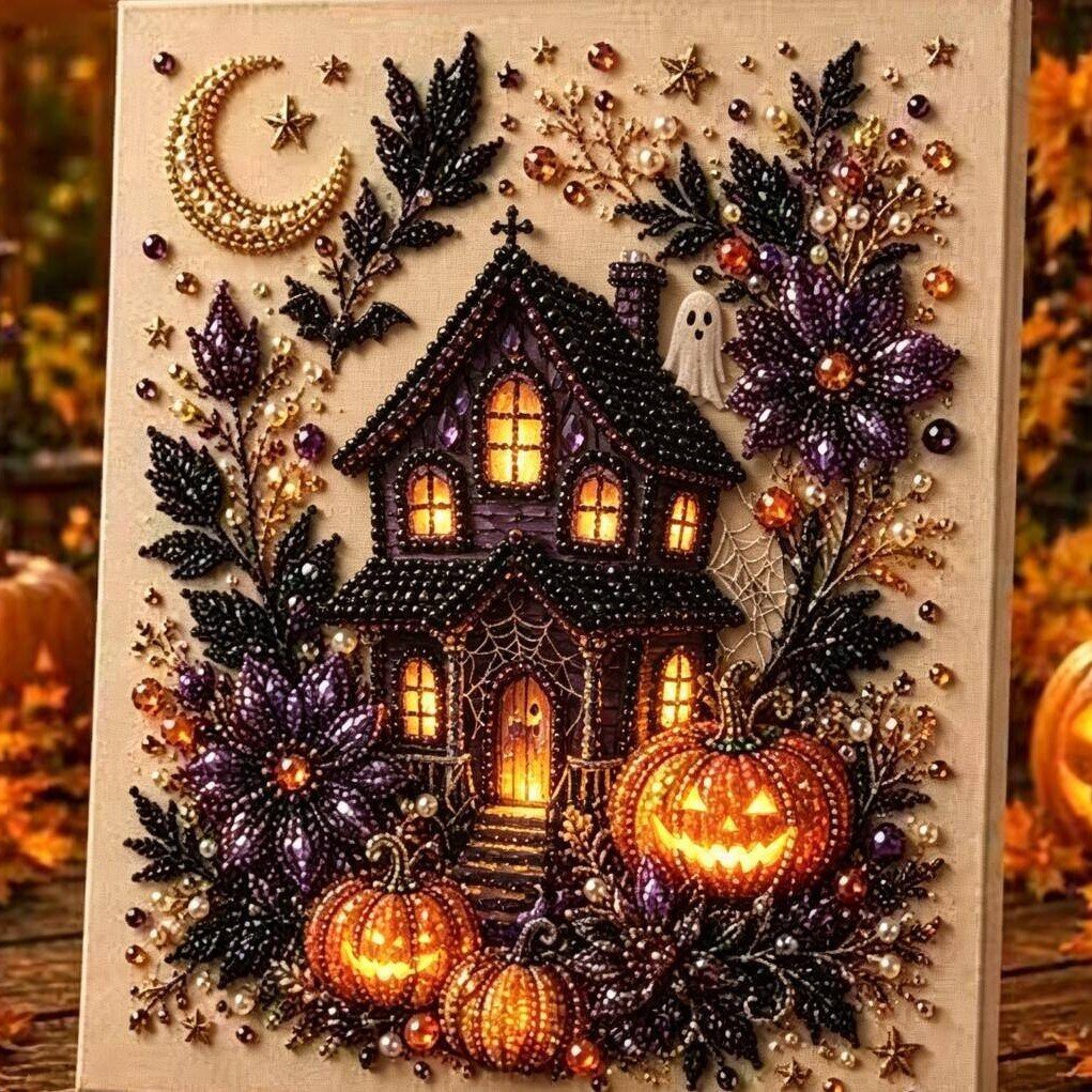 Halloween Pearl Diamond Art DIY Kit—Ghost house