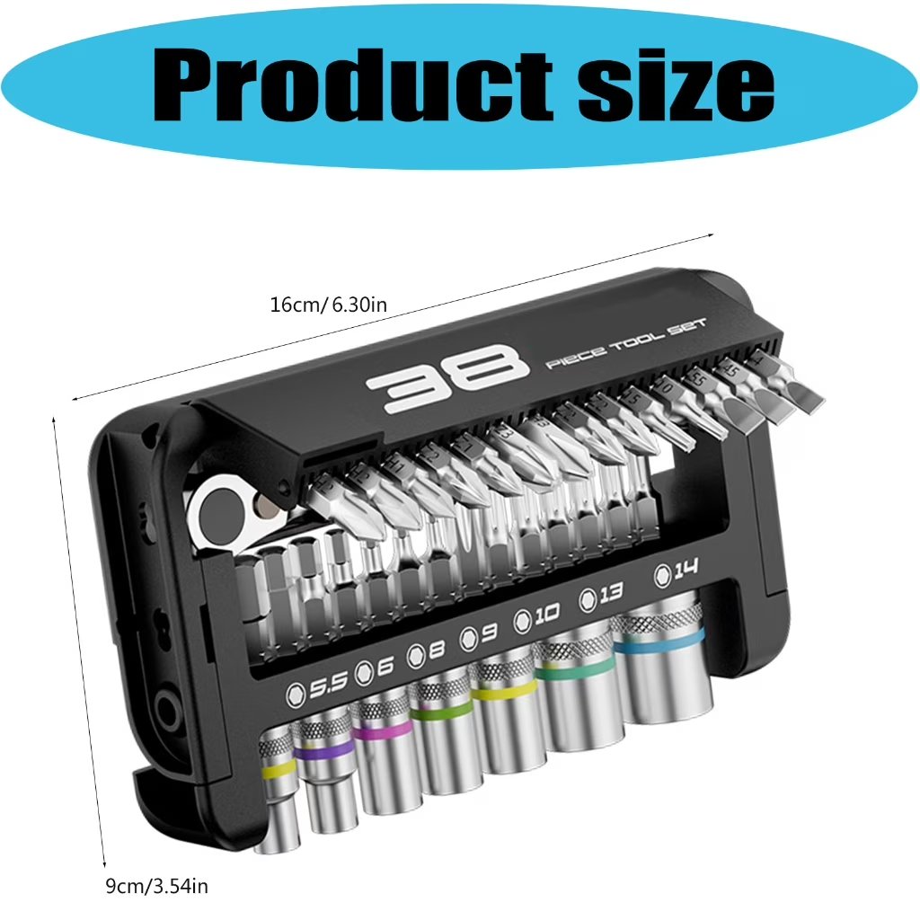 38 in 1 72Tooth Ratchet Socket Wrench Set with Magnetic Socket Ergonomic Handle