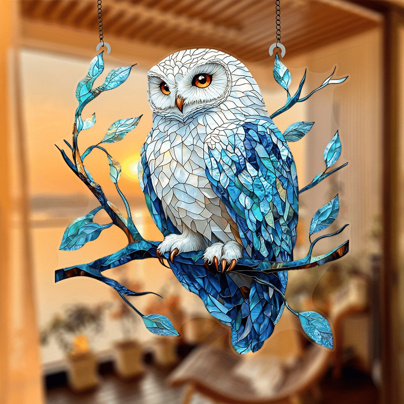 💙Wise Snowy Owl Stained Art Ornament (8 inches)