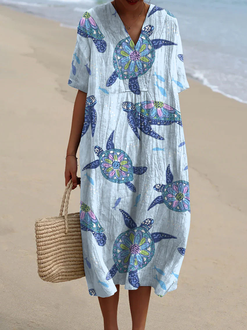 Women's Resort Collection Watercolor Turtle Pattern Pattern Casual Flo