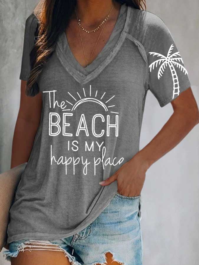  Buy 3 Get 15% Off Sun Beach Letter Print T-Shirt
