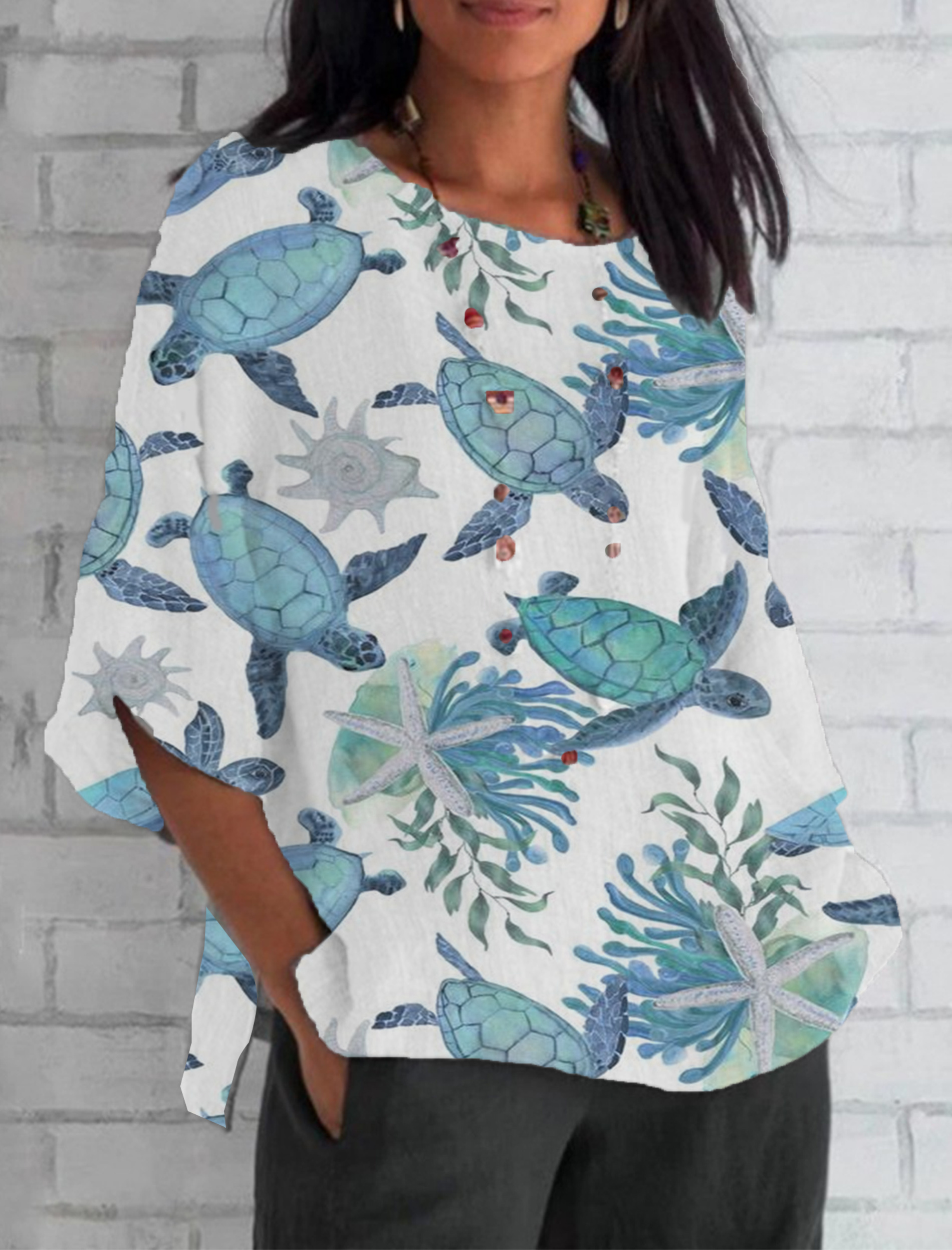 Hawaiian Turtle Print Loose T-Shirts