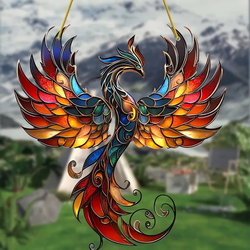 Blazing Phoenix Stained Art Ornament (8 inches)