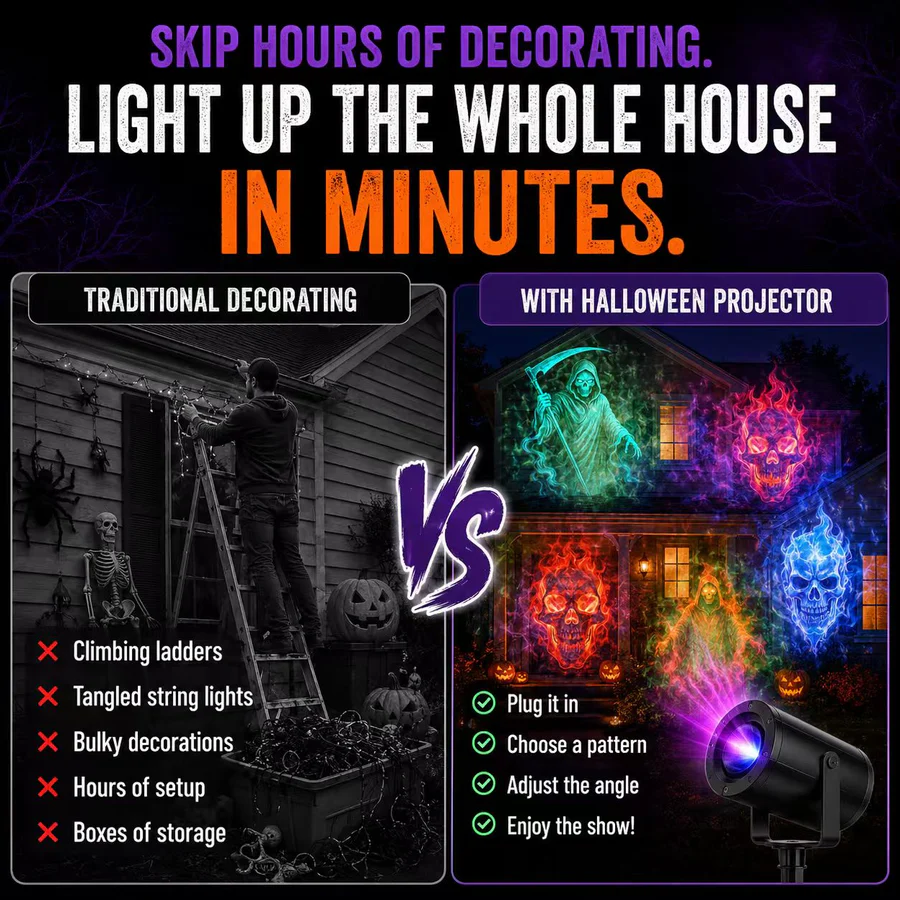 🔥👻 2026 Upgraded Halloween Projector Lamp, 32FT Large Screen HD Projection Light, Indoor Outdoor Spooky Halloween Wall Decor for Yard, Window & Party Decoration