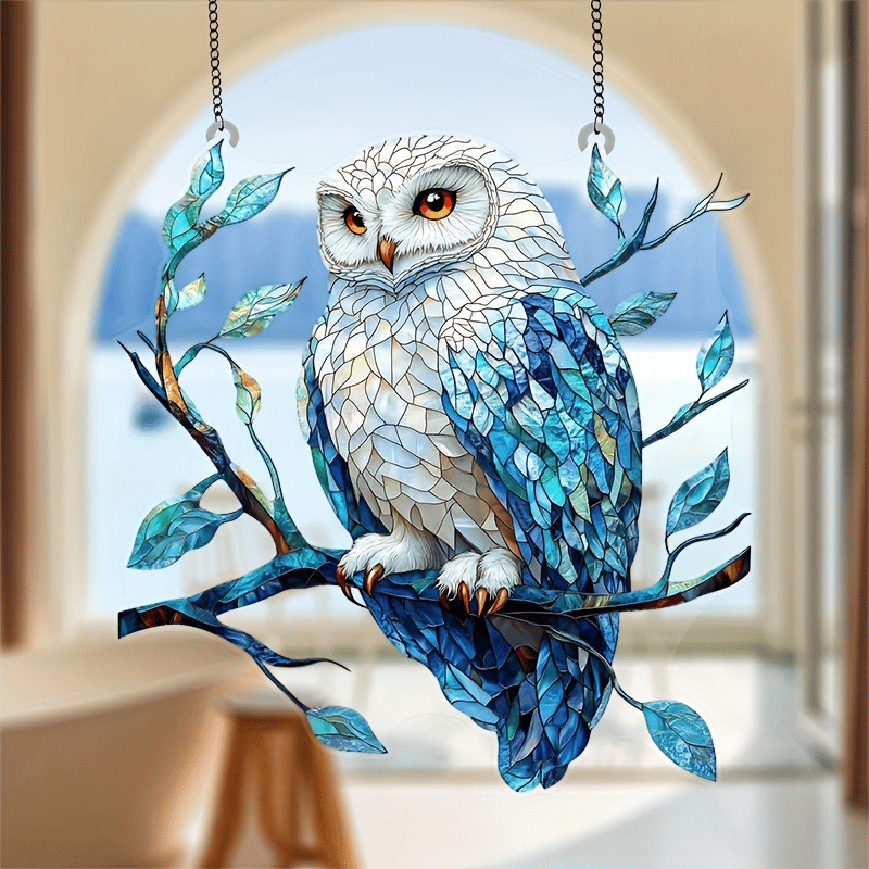 💙Wise Snowy Owl Stained Art Ornament (8 inches)